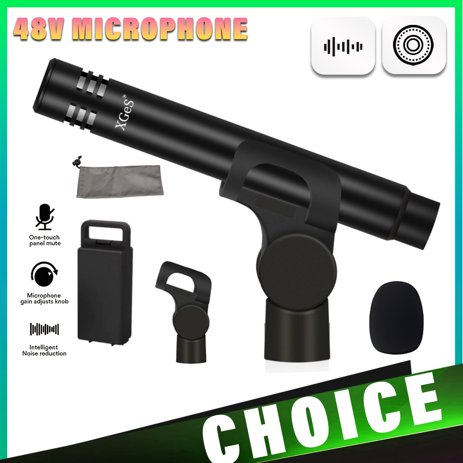 Streaming Mic Condenser - 48V Wired Microphone Professional Studio Condenser