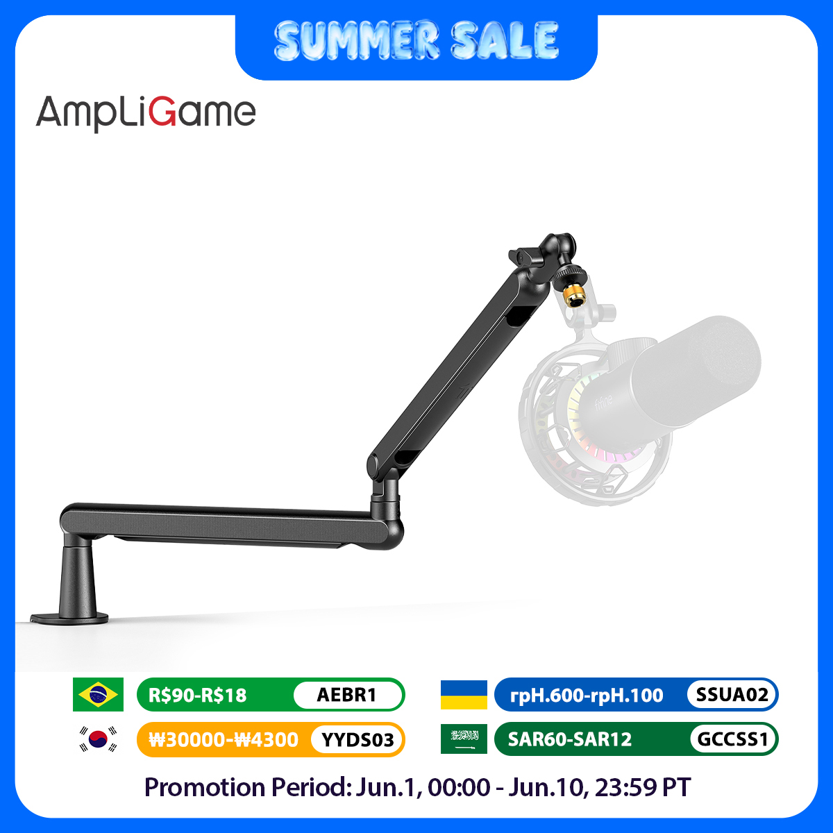 Microphone Arm Boom - FIFINE Ampligame Microphone Boom Arm, Adjustable