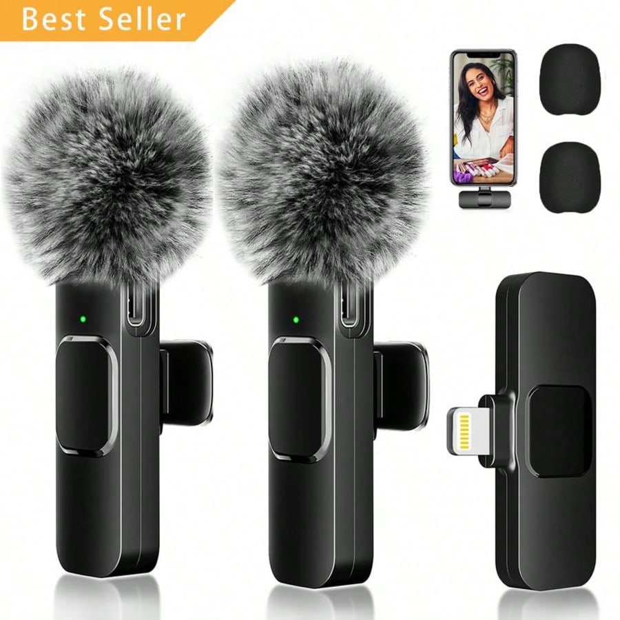 Streaming Mic Condenser - Portable Cordless Wireless Lapel Microphone 2PCS