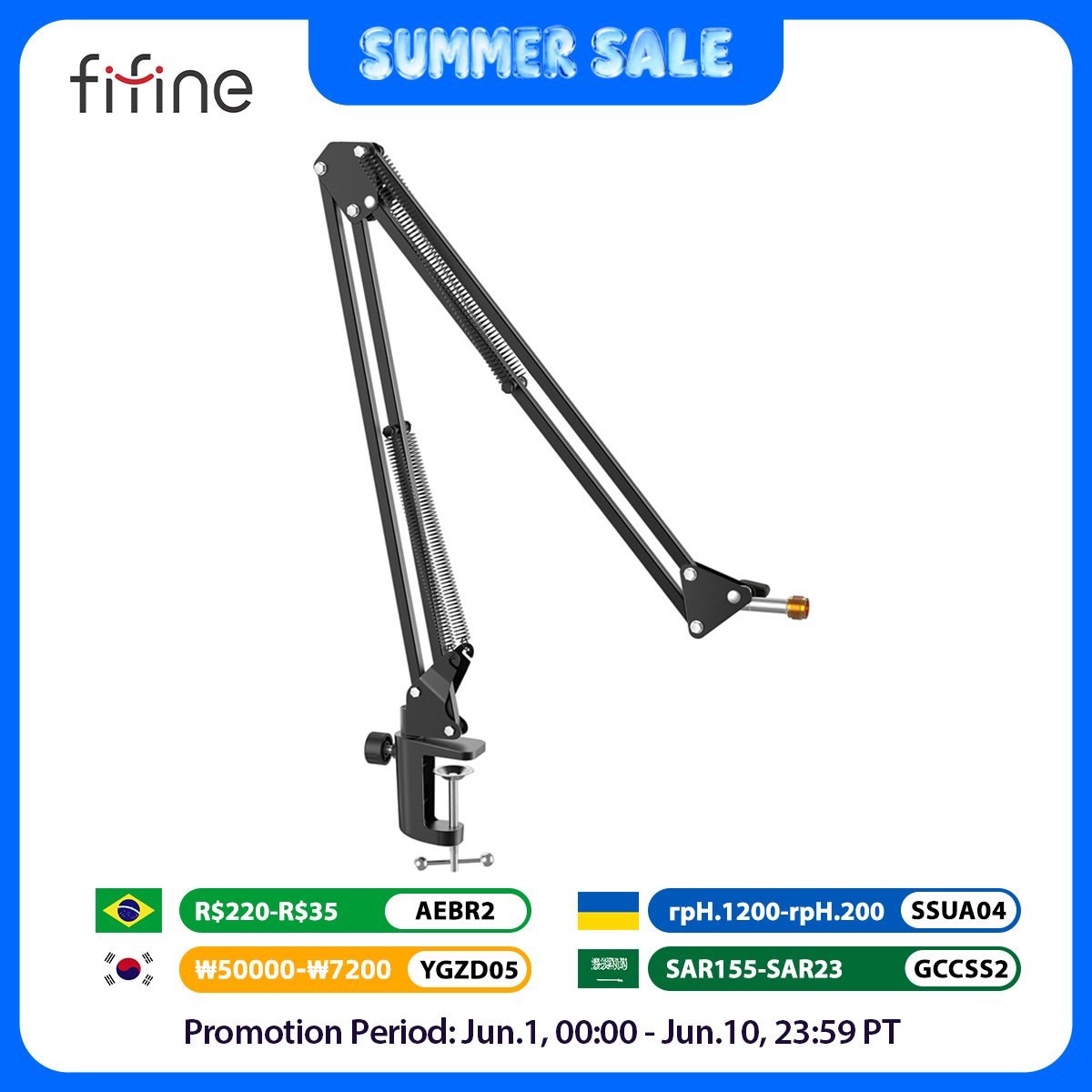 Microphone Arm Boom - FIFINE Adjustable Microphone Suspension Boom Scissor